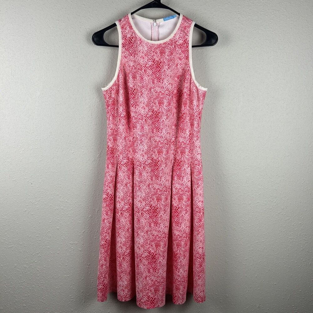 J McLaughlin Women's Dress Medium Pink Snakeskin Catalina Cloth Fit Flare Summer